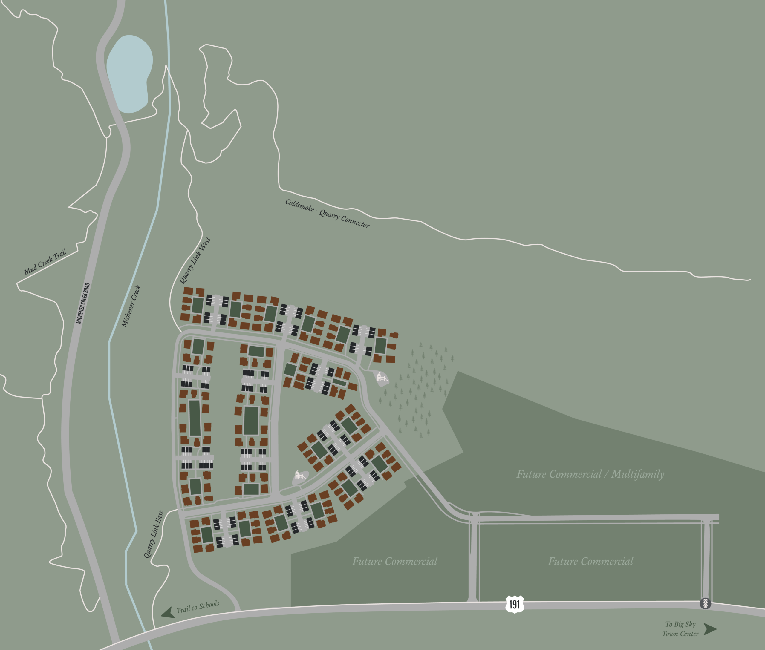 Big Sky Quarry master plan over with surrounding area and trail connections